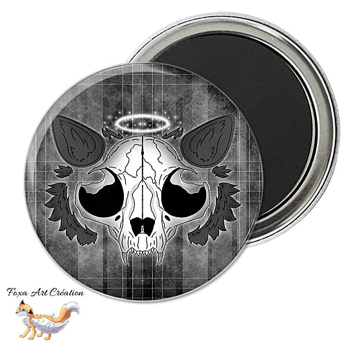 Badge, Magnet pins Crâne de Chat, Noir et Blanc, Grunge Gothique