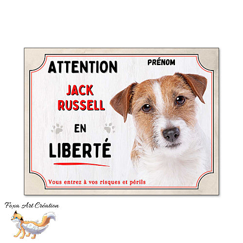 Plaque de chien Attention Jack Russell en liberté panneau