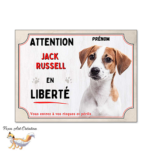 Plaque chien Attention Jack Russell en liberté panneau