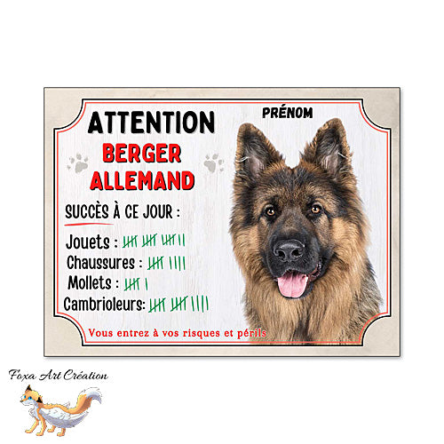 Plaque humour Attention Chien Berger Allemand compte ses trophées à ce jour