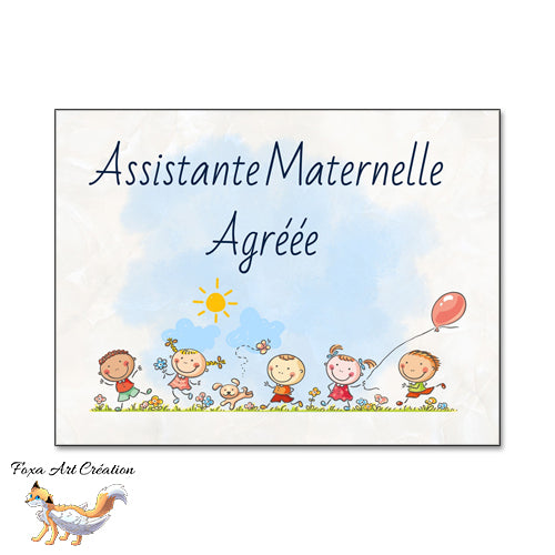 Plaque Assistante Maternelle Agréée Enfants qui jouent, Panneau Nounou Personnalisable