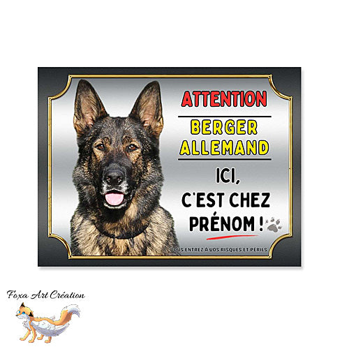 Plaque chien Attention Berger Allemand gris BAT ici c'est chez moi