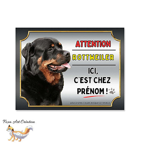 Plaque Attention au chien race Rottweiler ici c'est chez moi (1)