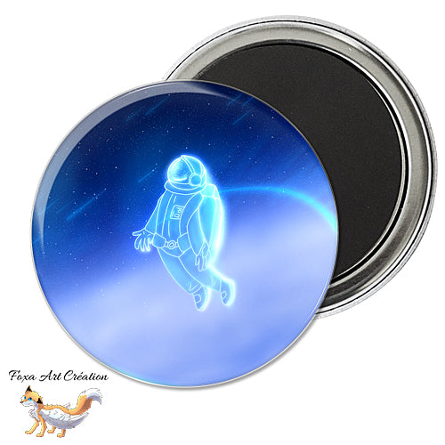 Badge, Magnet pins Astronaute Bleu dans l'Espace, illustration