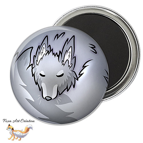 Badge, Magnet pins Loup Gris Endormi en Boule