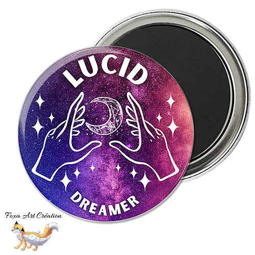 Badge, Magnet Rêveur Lucide, "Lucid Dreamer", espace onirique, pins galaxie