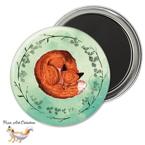 Badge, Magnet pins Renard Roux Endormi, Douceur et Nature, Illustration Faune Sauvage