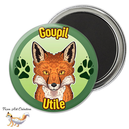 Badge, Magnet pins Renard Roux "Goupil Utile", Ecologie, Protection Animale, Faune Sauvage, Illustration