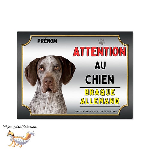 Plaque Braque Allemand Attention au chien Panneau pancarte