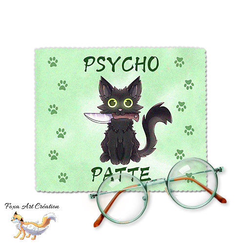 Essuie-lunette, Chiffonnette Microfibre Chat Noir "Psychopatte", humour psychopathe, chat avec couteau