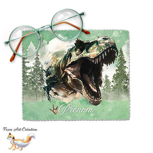 Essuie-lunette, Chiffonnette Microfibre Tyrannosaure Rugissant, Vert, Personnalisé avec prénom