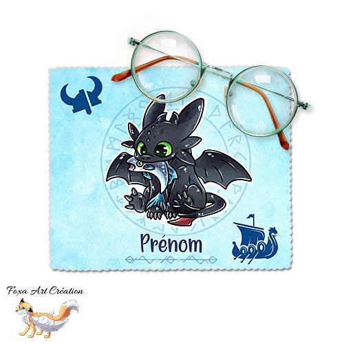 Essuie-lunette, Chiffonnette Microfibre Krokmou, Dragon Noir, Furie Nocturne, personnalisable