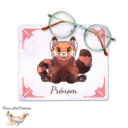 Essuie-lunette, Chiffonnette Microfibre Panda Roux Mignon, Chine, personnalisable avec prénom
