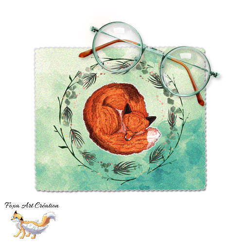 Essuie-lunette, Chiffonnette Microfibre Motif Renard Roux Endormi, Douceur et Nature, Illustration