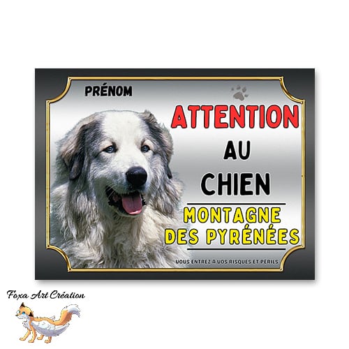 Plaque Montagne des Pyrénées Attention au chien Panneau pancarte
