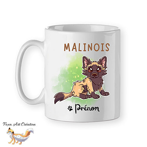Mug Sublimation Personnalisable Chien Berger Malinois - Blanc Céramique - Neuf Sous Emballage