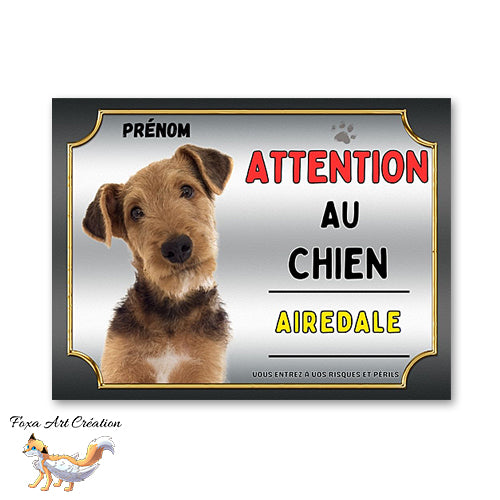 Plaque Airedale Attention au chien Panneau