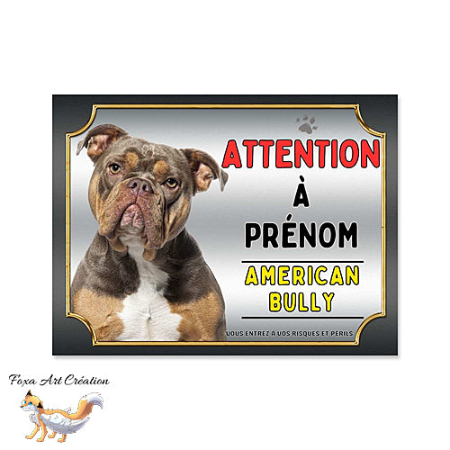 Plaque attention au chien American Bully monte la garde Panneau pancarte (1)