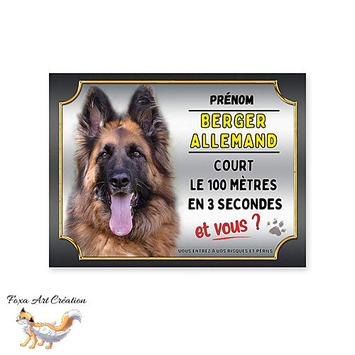 Plaque de portail Berger Allemand cours le 100 mètres en 3 secondes et vous