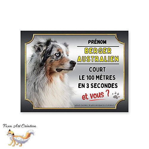 Plaque de portail Berger Australien merle bleu cours le 100 mètres en 3 secondes et vous