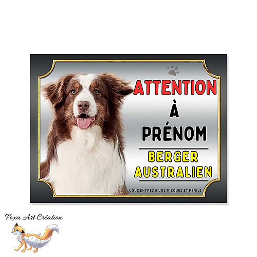 Plaque chien Attention Berger Australien rouge monte la garde