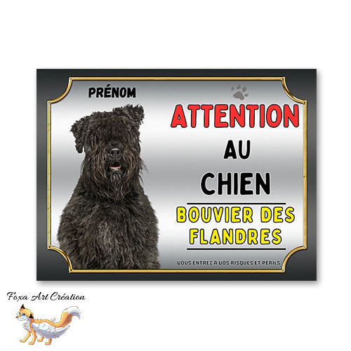 Plaque Bouvier des Flandres Attention au chien Panneau