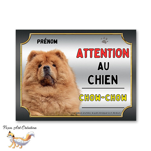 Plaque de portail Chow-Chow Panneau Attention au chien