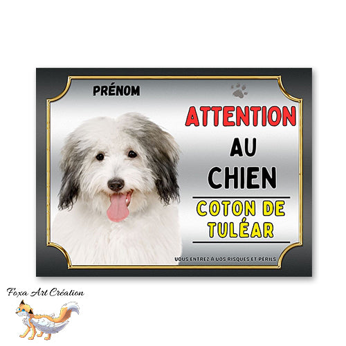 Plaque Coton de Tuléar Attention au chien Panneau pancarte
