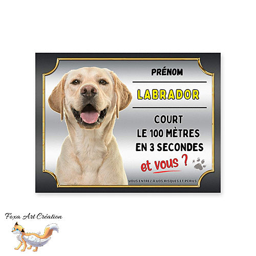 Plaque de portail Labrador sable cours le 100 mètres en 3 secondes et vous