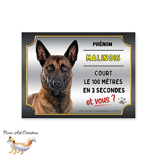 Plaque de portail Malinois cours le 100 mètres en 3 secondes et vous