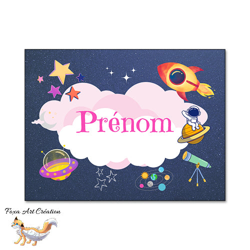 Plaque de Chambre Astronaute et Galaxie, Panneau de porte décoratif personnalisé