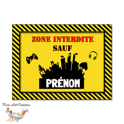 Plaque de Chambre style Fortnite, gamer, enfant, Panneau de porte décoratif personnalisé