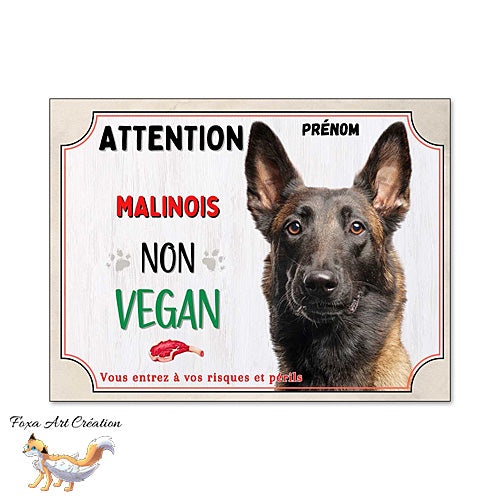 Plaque de portail humour Attention Chien Malinois je ne suis pas vegan