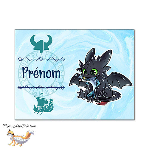 Plaque de Chambre Dragon noir Krokmou, Furie nocturne, Bleu, Panneau de porte décoratif personnalisé