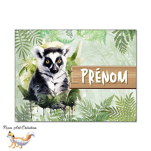 Plaque de Chambre Lémurien Maki Catta, Portrait, Panneau de porte décoratif personnalisé, modèle 1