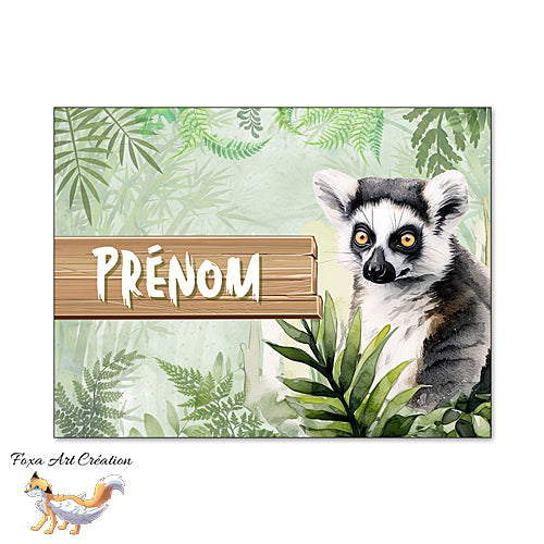 Plaque de Chambre Lémurien Maki Catta, Portrait, Panneau de porte décoratif personnalisé, modèle 2