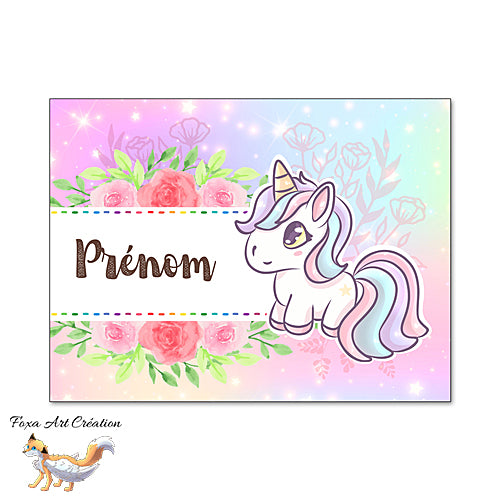 Plaque de Chambre Licorne et Fleurs, Panneau de porte décoratif personnalisé