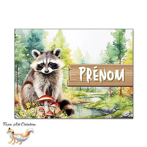 Plaque de Chambre Raton Laveur, Animal de la Forêt, Panneau de porte décoratif personnalisé