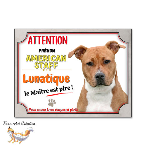 plaque attention au chien american staff amstaff je monte la garde lunatique