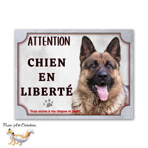 Plaque de portail Attention au chien Berger Allemand en liberté