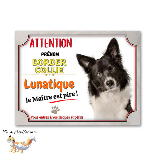 plaque attention au chien border collie lunatique