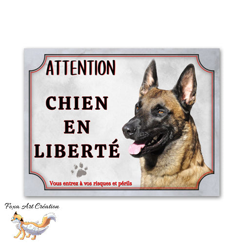 Plaque de portail attention au chien Malinois en liberté panneau je monte la garde