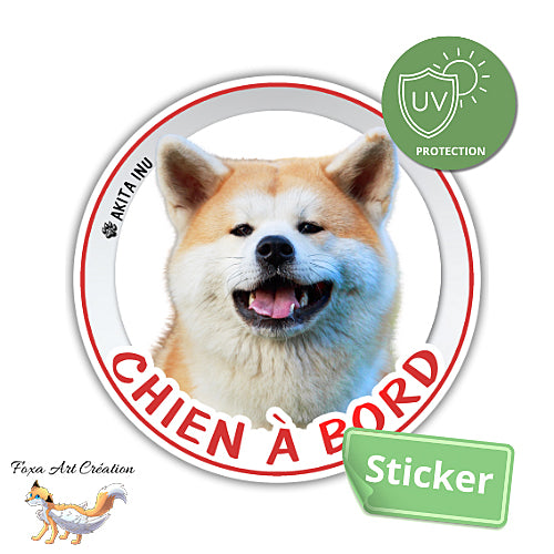 Sticker Chien à bord Akita Inu Autocollant Voiture