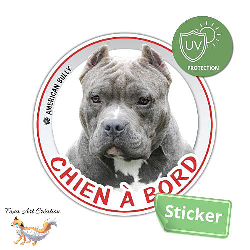 Sticker Chien à bord American Bully Autocollant Voiture