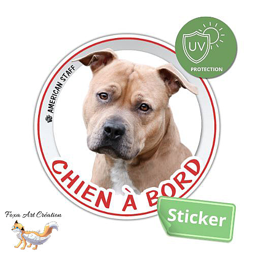 Sticker Chien à bord American Staff Autocollant Voiture