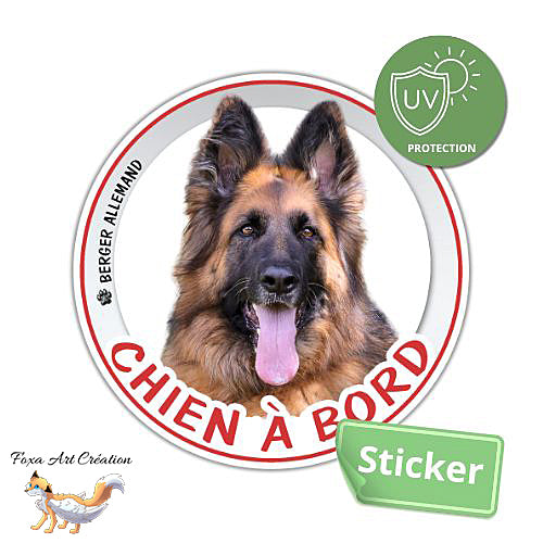 Sticker Chien à bord Berger Allemand à poils longs Autocollant Voiture