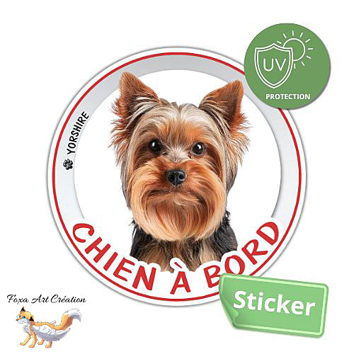 Sticker Chien à bord Yorkshire Autocollant Voiture