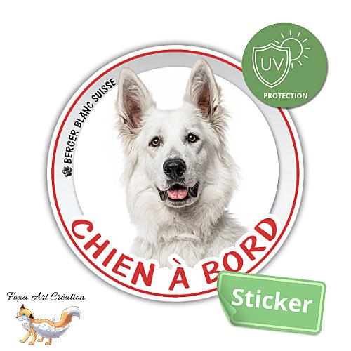 Sticker Chien à bord Berger Blanc Suisse Autocollant Voiture