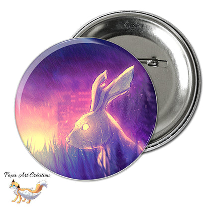 Badge, Magnet pins Lapin, Coucher du Soleil, Illustration