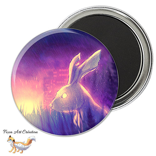 Badge, Magnet pins Lapin, Coucher du Soleil, Illustration